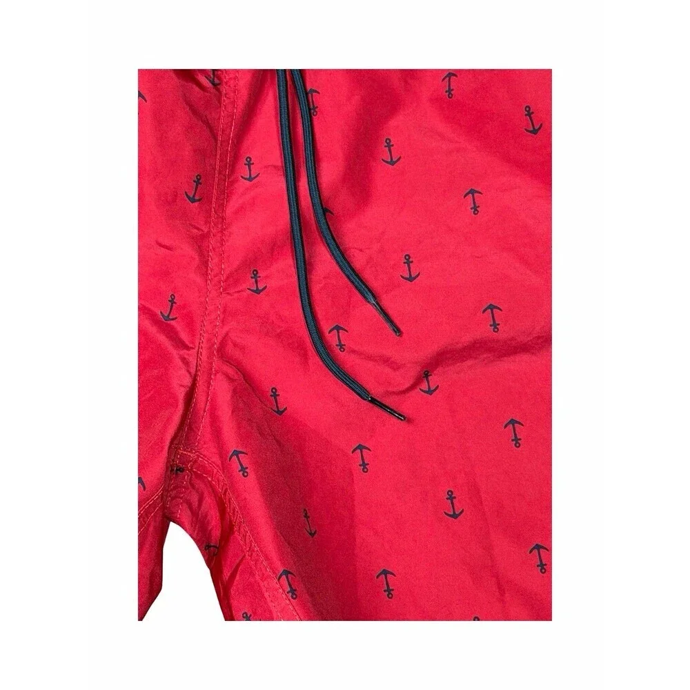 Nautica Mens Red Anchor Print Swim Trunks Shorts Size Medium L Beach Swimming